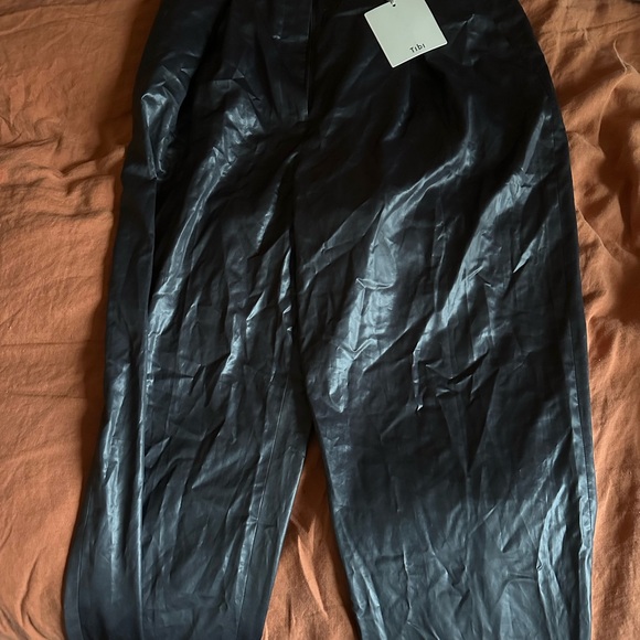 Tibi Pants - Tibi Navy Leather-Style Pants